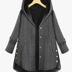 Cable Knit Button-Up Swing Coat Hoodie